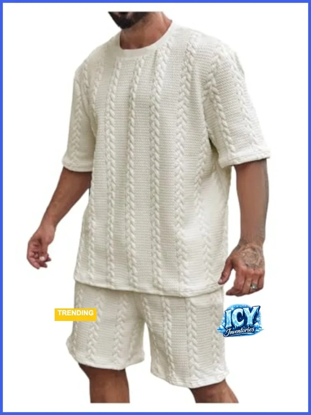 Men's Cable Knit Short Sleeve T-Shirt and Shorts Set Big and Tall Vacation